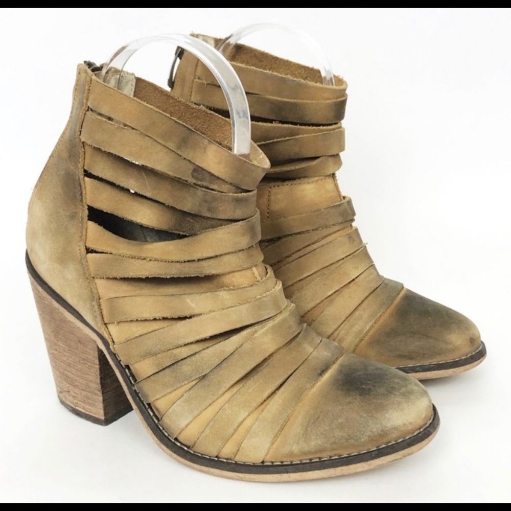 Free People Boots Hybrid Tan Leather Strappy Sz 37